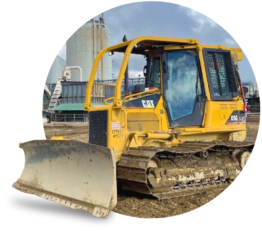 Mini bull dozer reaching through circular frame